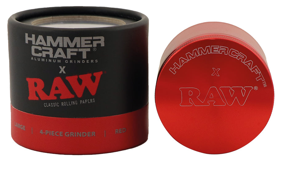 Hammercraft x RAW Grinder Red Aluminium 4-teilig Large Ø 60 mm