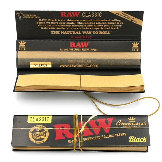 RAW Black Connoisseur Papers King Size Slim á 32 Blatt + Tips
