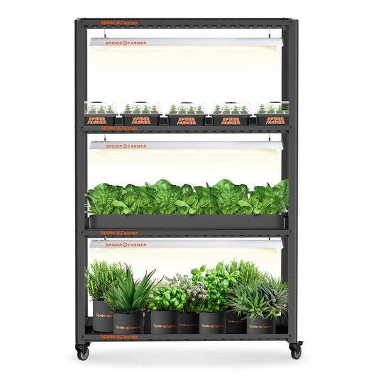 Spider Farmer® SF600 Growshelves Indoor LED Pflanzenleuchte und Metall-Pflanzenständer mit Pflanztablett