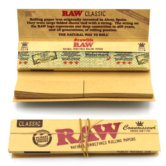 RAW Organic Hemp King Size Slim Papers á 32 Blatt + Tips